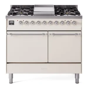 Ilve UPD40FQNMPAWC Nostalgie Ii 40 Inch Dual Fuel Natural Gas Freestanding Range In Antique White With Chrome Trim