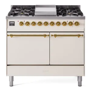 Ilve UPD40FQNMPAWGLP Nostalgie Ii 40 Inch Dual Fuel Liquid Propane Freestanding Range In Antique White With Brass Trim