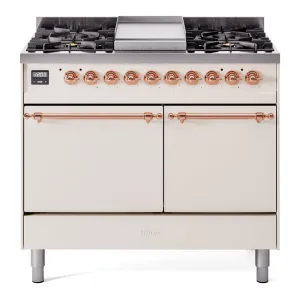 Ilve UPD40FQNMPAWP Nostalgie Ii 40 Inch Dual Fuel Natural Gas Freestanding Range In Antique White With Copper Trim