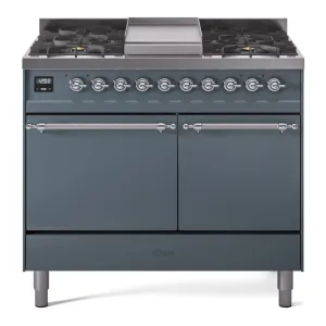 Ilve UPD40FQNMPBGCLP Nostalgie Ii 40 Inch Dual Fuel Liquid Propane Freestanding Range In Blue Grey With Chrome Trim