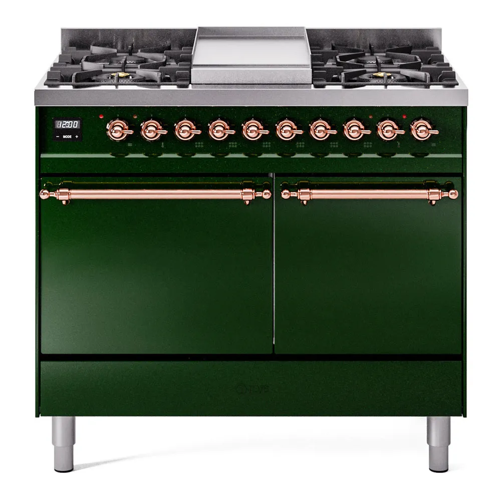 Ilve UPD40FQNMPEGP Nostalgie Ii 40 Inch Dual Fuel Natural Gas Freestanding Range In Emerald Green With Copper Trim