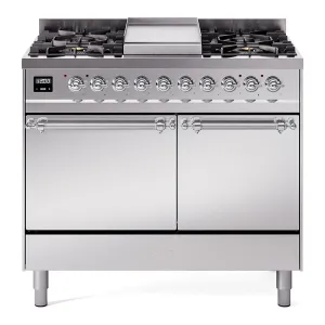Ilve UPD40FQNMPSSC Nostalgie Ii 40 Inch Dual Fuel Natural Gas Freestanding Range In Stainless Steel With Chrome Trim
