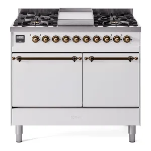 Ilve UPD40FQNMPWHB Nostalgie Ii 40 Inch Dual Fuel Natural Gas Freestanding Range In White With Bronze Trim