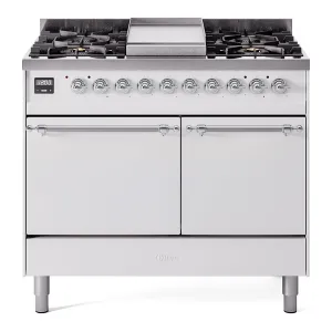 Ilve UPD40FQNMPWHCLP Nostalgie Ii 40 Inch Dual Fuel Liquid Propane Freestanding Range In White With Chrome Trim