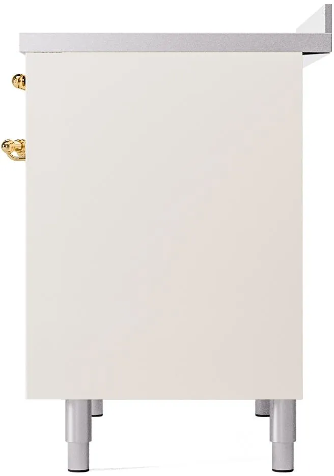 Ilve UPDI406NMPAWG Nostalgie Ii 40 Inch Electric Freestanding Range In Antique White With Brass Trim