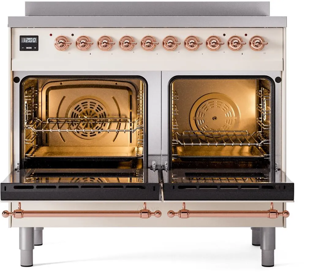 Ilve UPDI406NMPAWP Nostalgie Ii 40 Inch Electric Freestanding Range In Antique White With Copper Trim