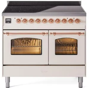 Ilve UPDI406NMPAWP Nostalgie Ii 40 Inch Electric Freestanding Range In Antique White With Copper Trim