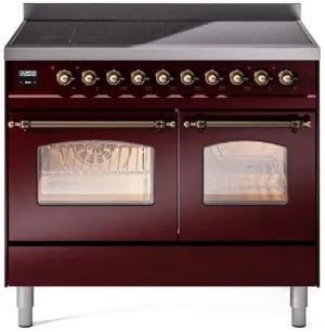 Ilve UPDI406NMPBUB Nostalgie Ii 40 Inch Electric Freestanding Range In Burgundy With Bronze Trim