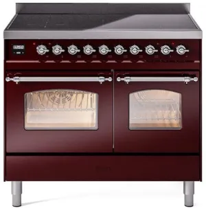 Ilve UPDI406NMPBUC Nostalgie Ii 40 Inch Electric Freestanding Range In Burgundy With Chrome Trim