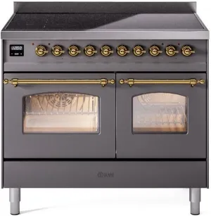 Ilve UPDI406NMPMGG Nostalgie Ii 40 Inch Electric Freestanding Range In Matte Graphite With Brass Trim