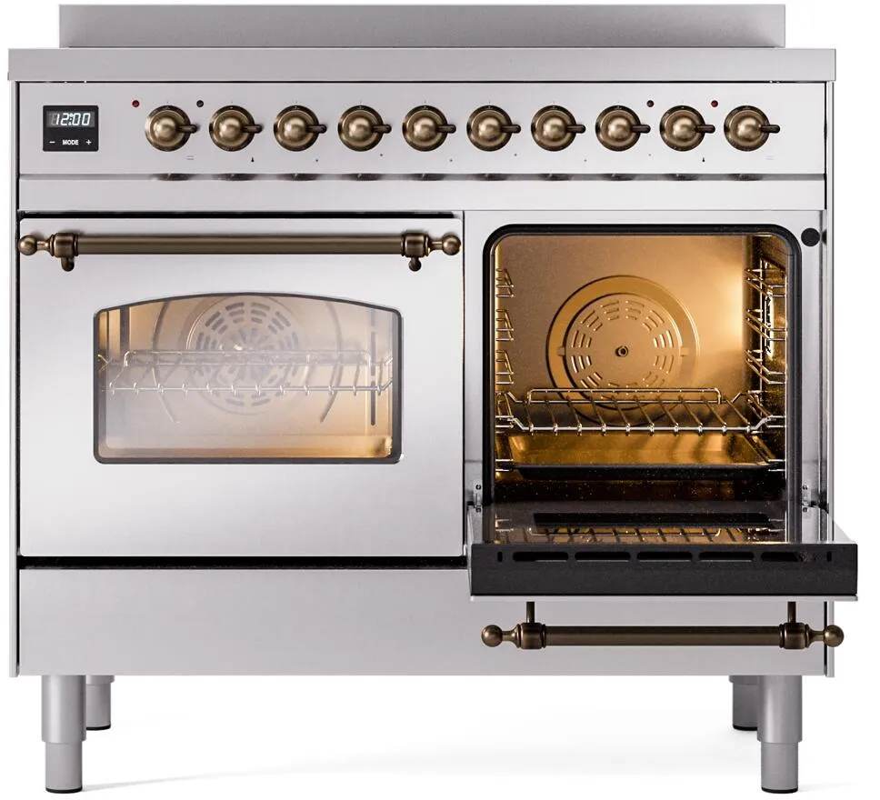 Ilve UPDI406NMPSSB Nostalgie Ii 40 Inch Electric Freestanding Range In Stainless Steel With Bronze Trim