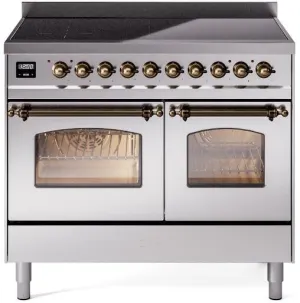 Ilve UPDI406NMPSSB Nostalgie Ii 40 Inch Electric Freestanding Range In Stainless Steel With Bronze Trim
