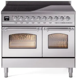 Ilve UPDI406NMPSSC Nostalgie Ii 40 Inch Electric Freestanding Range In Stainless Steel With Chrome Trim