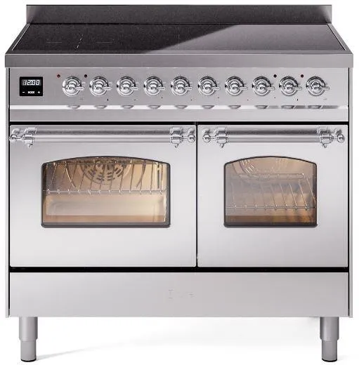 Ilve UPDI406NMPSSC Nostalgie Ii 40 Inch Electric Freestanding Range In Stainless Steel With Chrome Trim