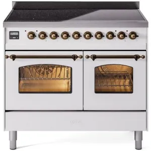 Ilve UPDI406NMPWHB Nostalgie Ii 40 Inch Electric Freestanding Range In White With Bronze Trim