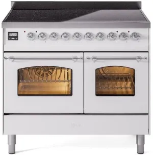 Ilve UPDI406NMPWHC Nostalgie Ii 40 Inch Electric Freestanding Range In White With Chrome Trim