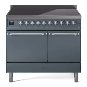 Ilve UPDI406QNMPBGC Nostalgie Ii 40 Inch Electric Freestanding Range In Blue Grey With Chrome Trim