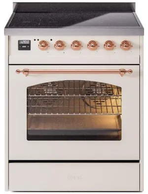 Ilve UPI304NMPAWP Nostalgie Ii 30 Inch Electric Freestanding Range In Antique White With Copper Trim