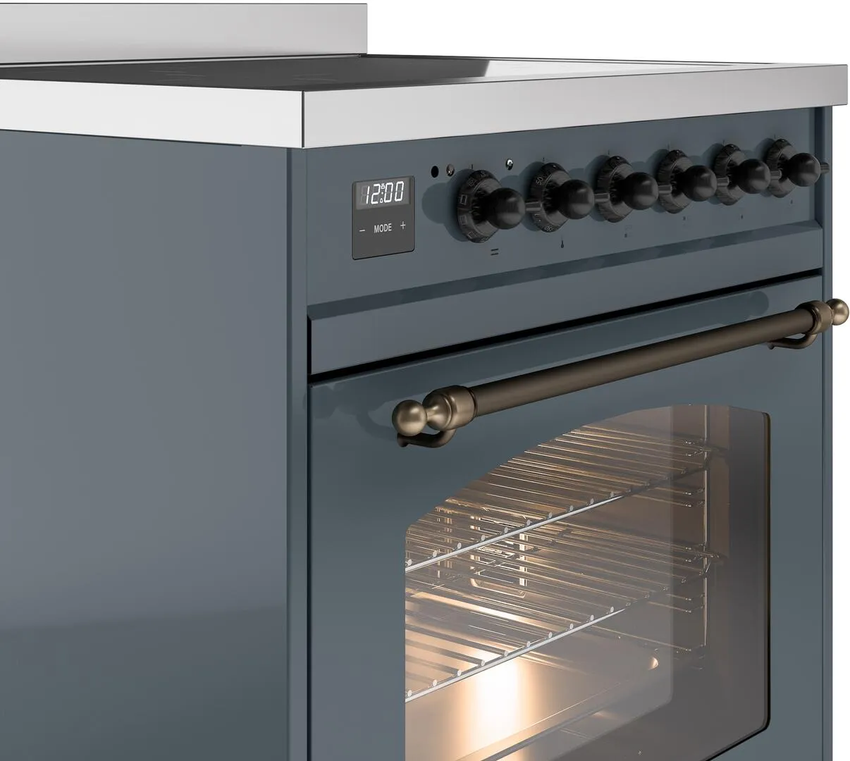 Ilve UPI304NMPBGB Nostalgie Ii 30 Inch Electric Freestanding Range In Blue Grey With Bronze Trim