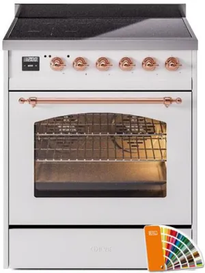 Ilve UPI304NMPRAP Nostalgie Ii 30 Inch Electric Freestanding Range In Ral Custom Color With Copper Trim