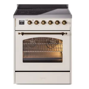 Ilve UPI304QNMPAWB Nostalgie Ii 30 Inch Electric Freestanding Range In Antique White With Bronze Trim