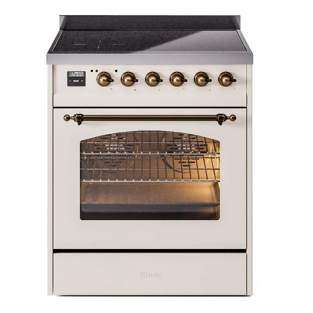 Ilve UPI304QNMPAWB Nostalgie Ii 30 Inch Electric Freestanding Range In Antique White With Bronze Trim