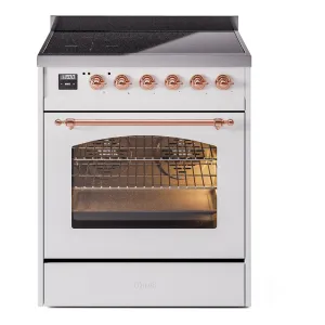 Ilve UPI304QNMPWHP Nostalgie Ii 30 Inch Electric Freestanding Range In White With Copper Trim