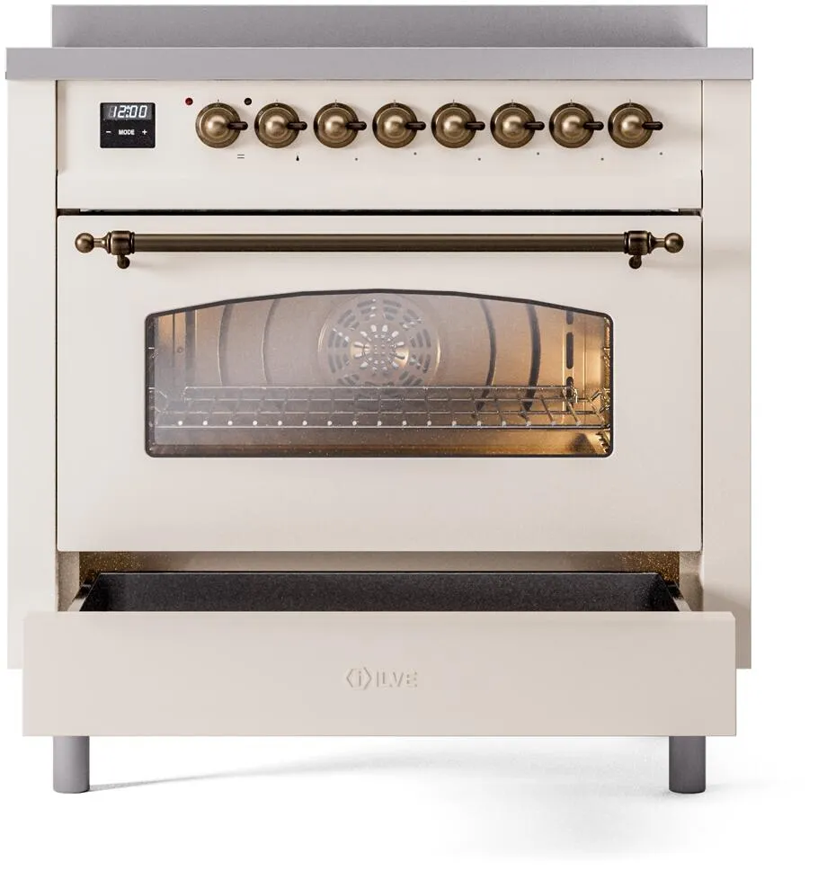 Ilve UPI366NMPAWB Nostalgie Ii 36 Inch Electric Freestanding Range In Antique White With Bronze Trim