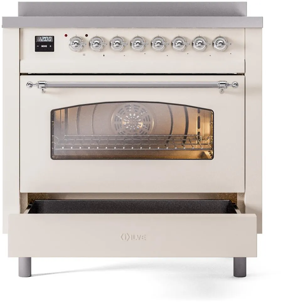Ilve UPI366NMPAWC Nostalgie Ii 36 Inch Electric Freestanding Range In Antique White With Chrome Trim