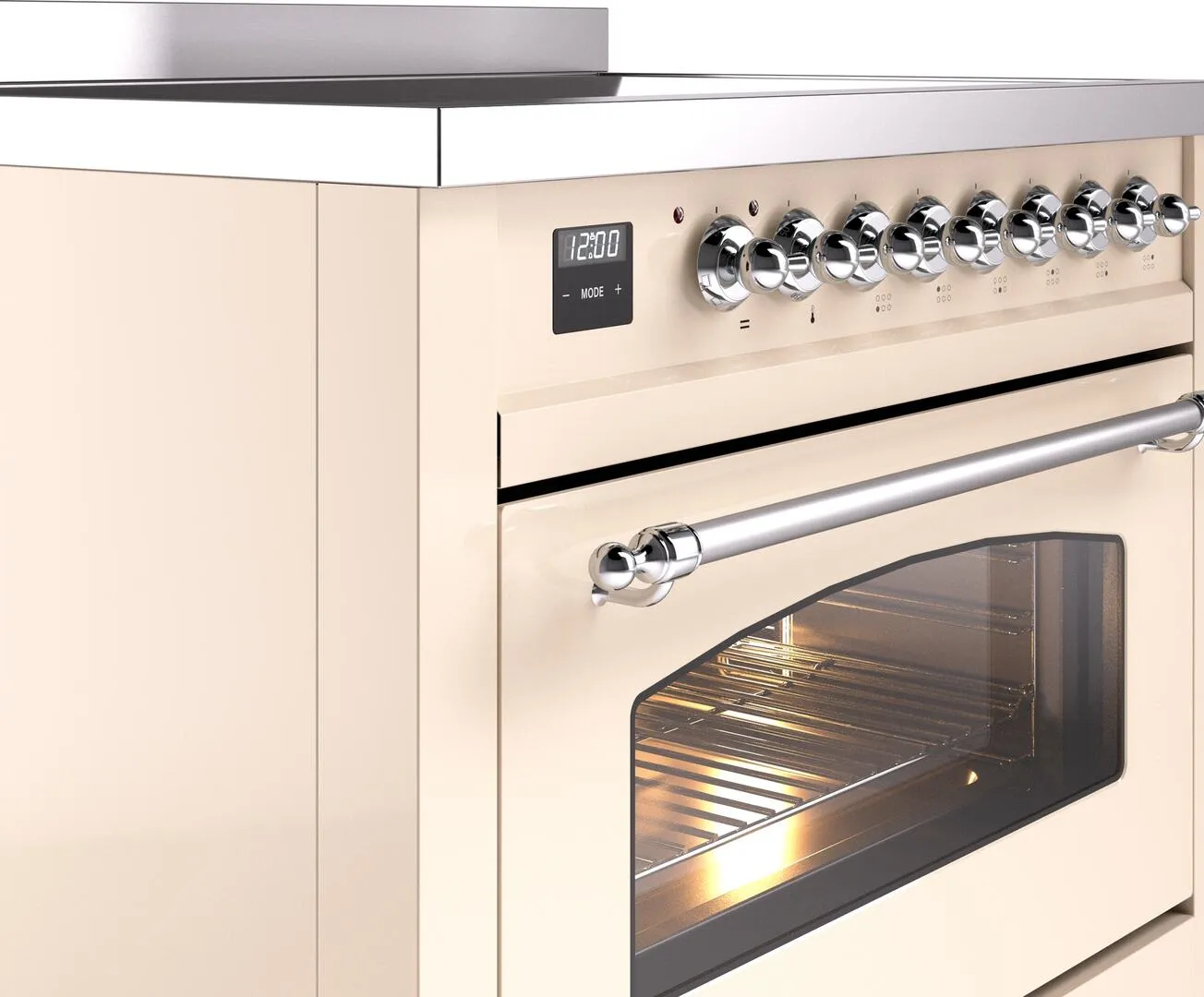 Ilve UPI366NMPAWC Nostalgie Ii 36 Inch Electric Freestanding Range In Antique White With Chrome Trim