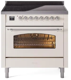Ilve UPI366NMPAWC Nostalgie Ii 36 Inch Electric Freestanding Range In Antique White With Chrome Trim