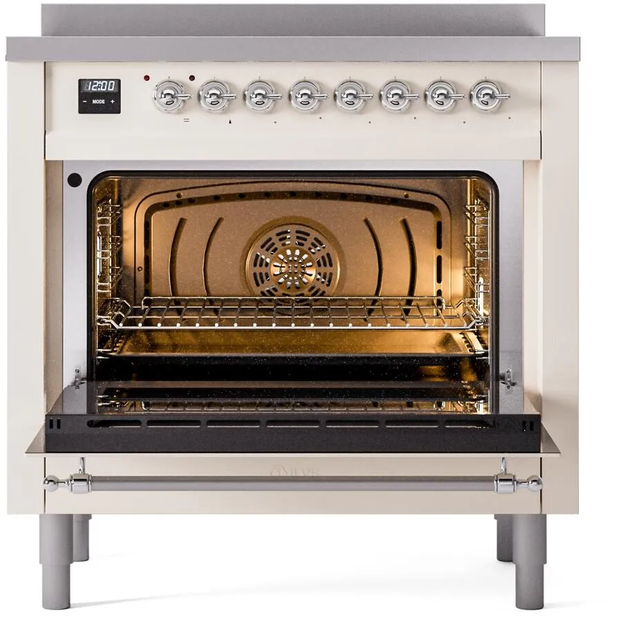 Ilve UPI366NMPAWC Nostalgie Ii 36 Inch Electric Freestanding Range In Antique White With Chrome Trim