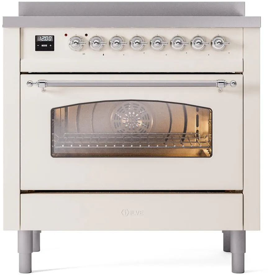 Ilve UPI366NMPAWC Nostalgie Ii 36 Inch Electric Freestanding Range In Antique White With Chrome Trim