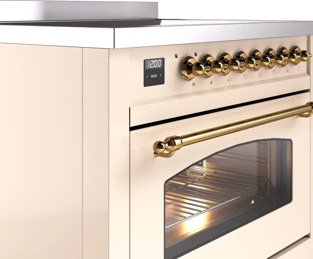 Ilve UPI366NMPAWG Nostalgie Ii 36 Inch Electric Freestanding Range In Antique White With Brass Trim
