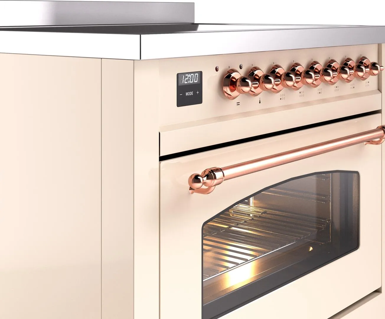 Ilve UPI366NMPAWP Nostalgie Ii 36 Inch Electric Freestanding Range In Antique White With Copper Trim