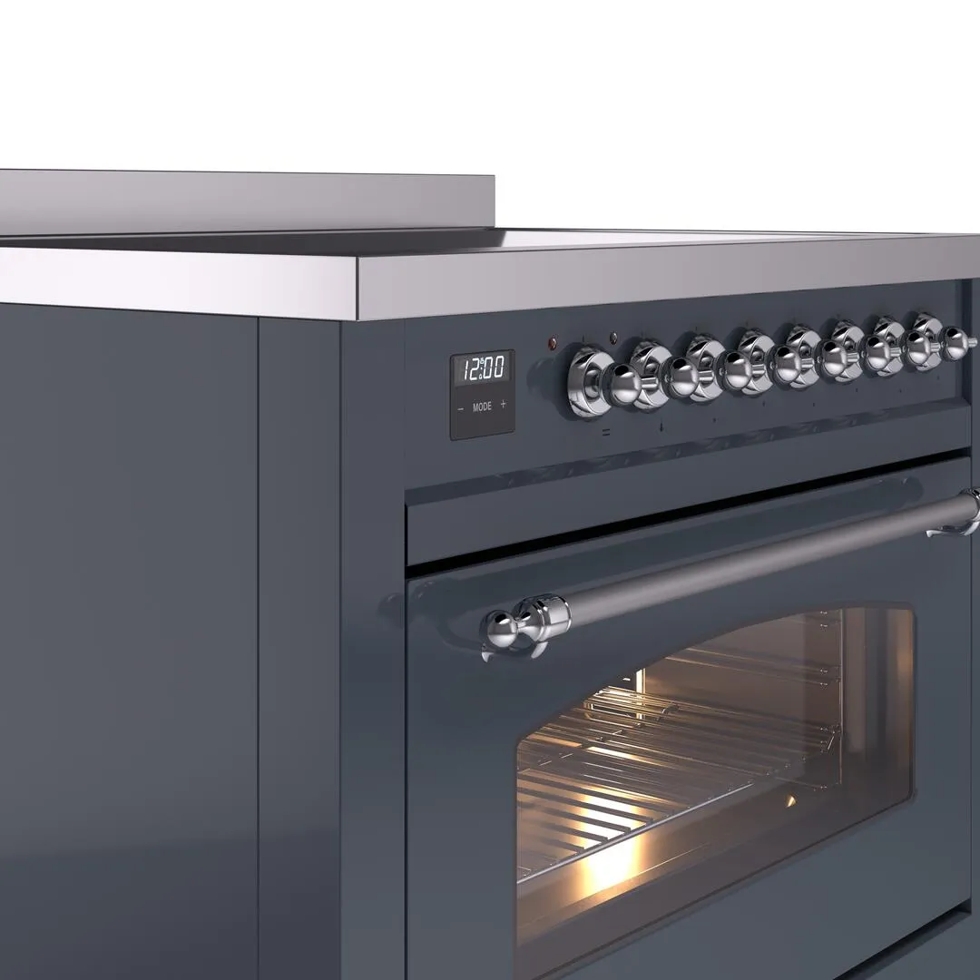 Ilve UPI366NMPBGC Nostalgie Ii 36 Inch Electric Freestanding Range In Blue Grey With Chrome Trim