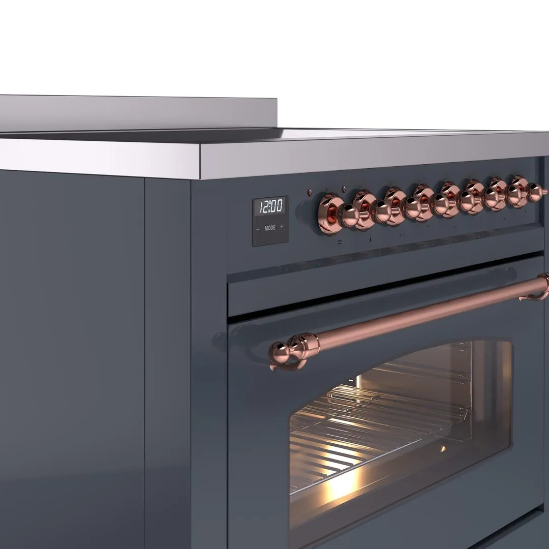 Ilve UPI366NMPBGP Nostalgie Ii 36 Inch Electric Freestanding Range In Blue Grey With Copper Trim
