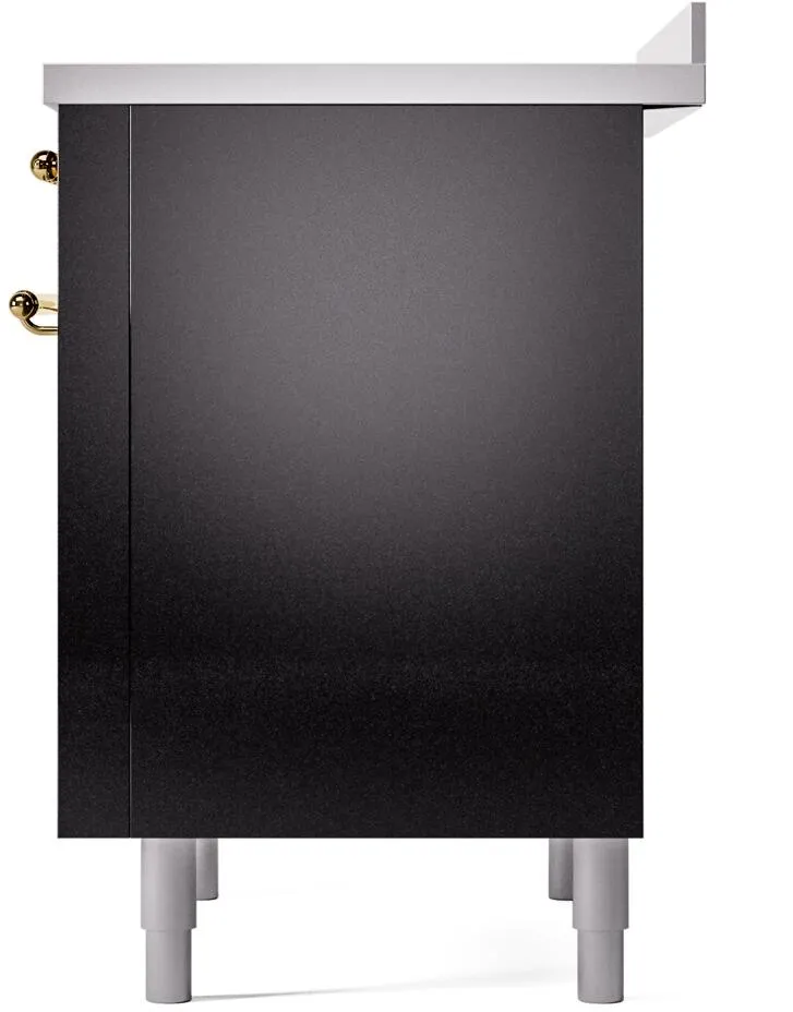 Ilve UPI366NMPBKG Nostalgie Ii 36 Inch Electric Freestanding Range In Glossy Black With Brass Trim