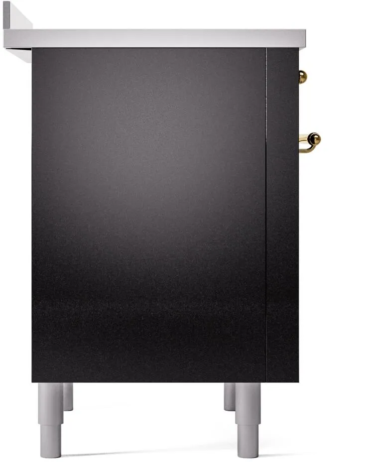 Ilve UPI366NMPBKG Nostalgie Ii 36 Inch Electric Freestanding Range In Glossy Black With Brass Trim