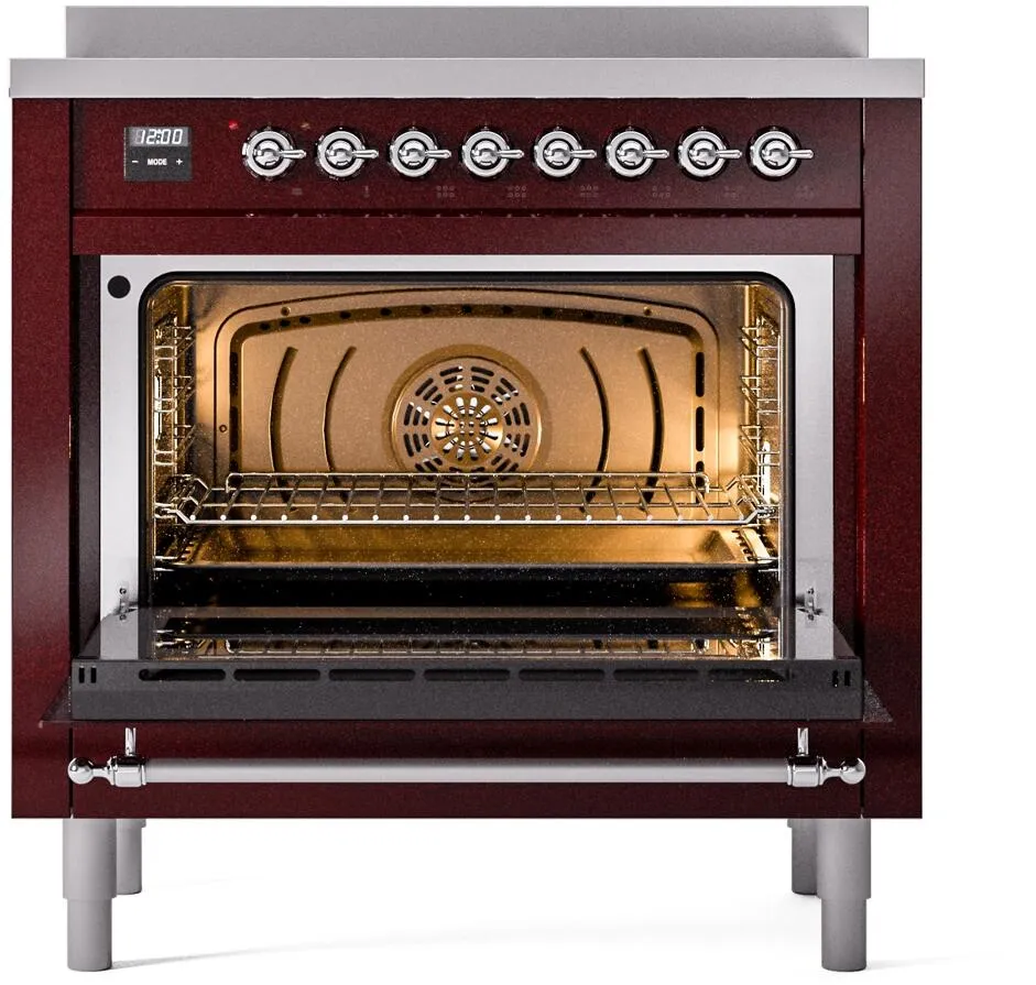 Ilve UPI366NMPBUC Nostalgie Ii 36 Inch Electric Freestanding Range In Burgundy With Chrome Trim