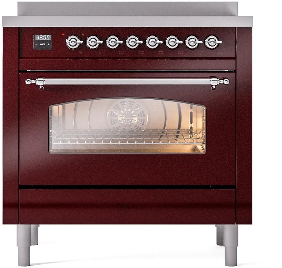Ilve UPI366NMPBUC Nostalgie Ii 36 Inch Electric Freestanding Range In Burgundy With Chrome Trim