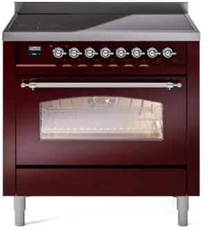 Ilve UPI366NMPBUC Nostalgie Ii 36 Inch Electric Freestanding Range In Burgundy With Chrome Trim