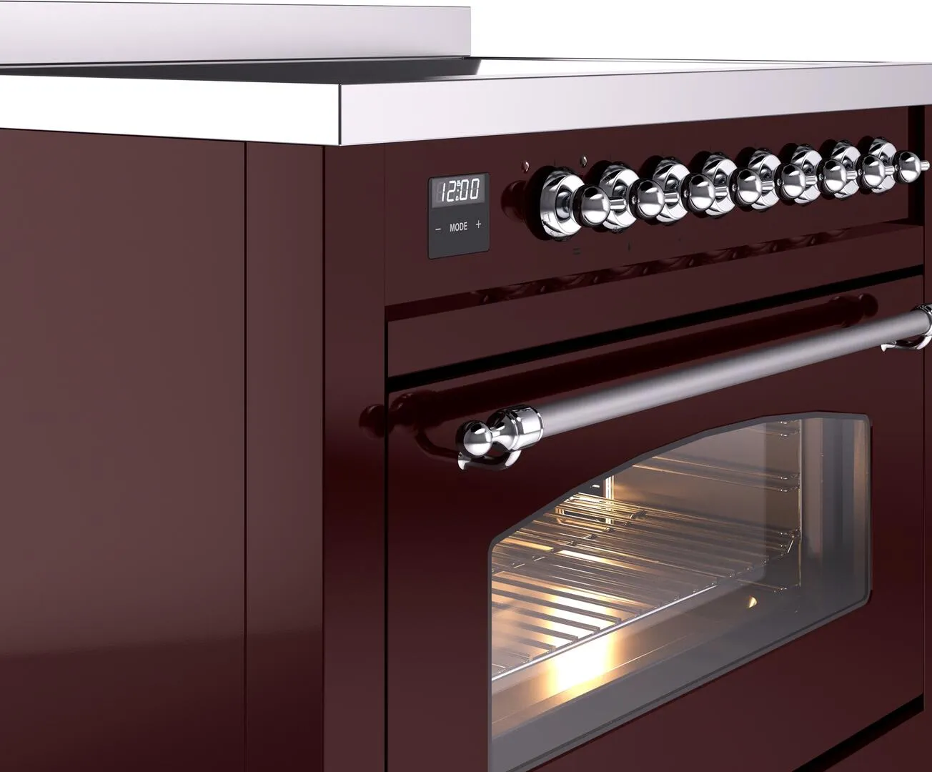Ilve UPI366NMPBUC Nostalgie Ii 36 Inch Electric Freestanding Range In Burgundy With Chrome Trim