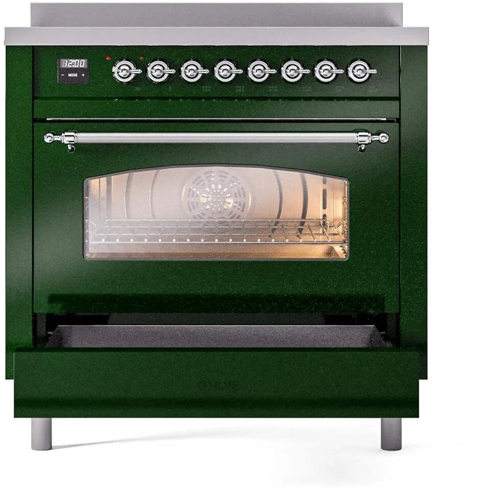 Ilve UPI366NMPEGC Nostalgie Ii 36 Inch Electric Freestanding Range In Emerald Green With Chrome Trim
