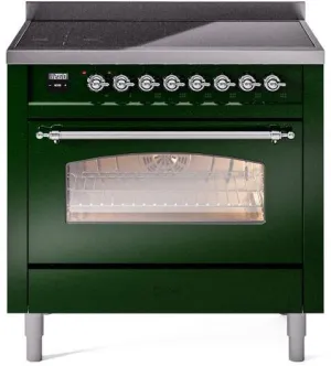 Ilve UPI366NMPEGC Nostalgie Ii 36 Inch Electric Freestanding Range In Emerald Green With Chrome Trim