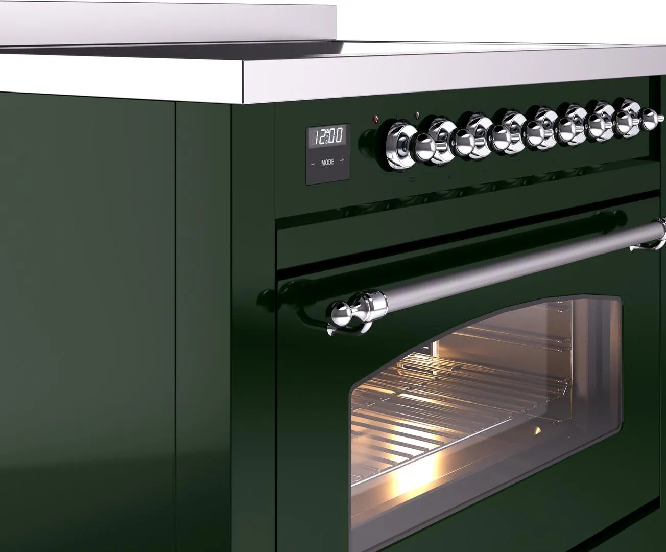 Ilve UPI366NMPEGC Nostalgie Ii 36 Inch Electric Freestanding Range In Emerald Green With Chrome Trim