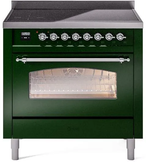 Ilve UPI366NMPEGC Nostalgie Ii 36 Inch Electric Freestanding Range In Emerald Green With Chrome Trim