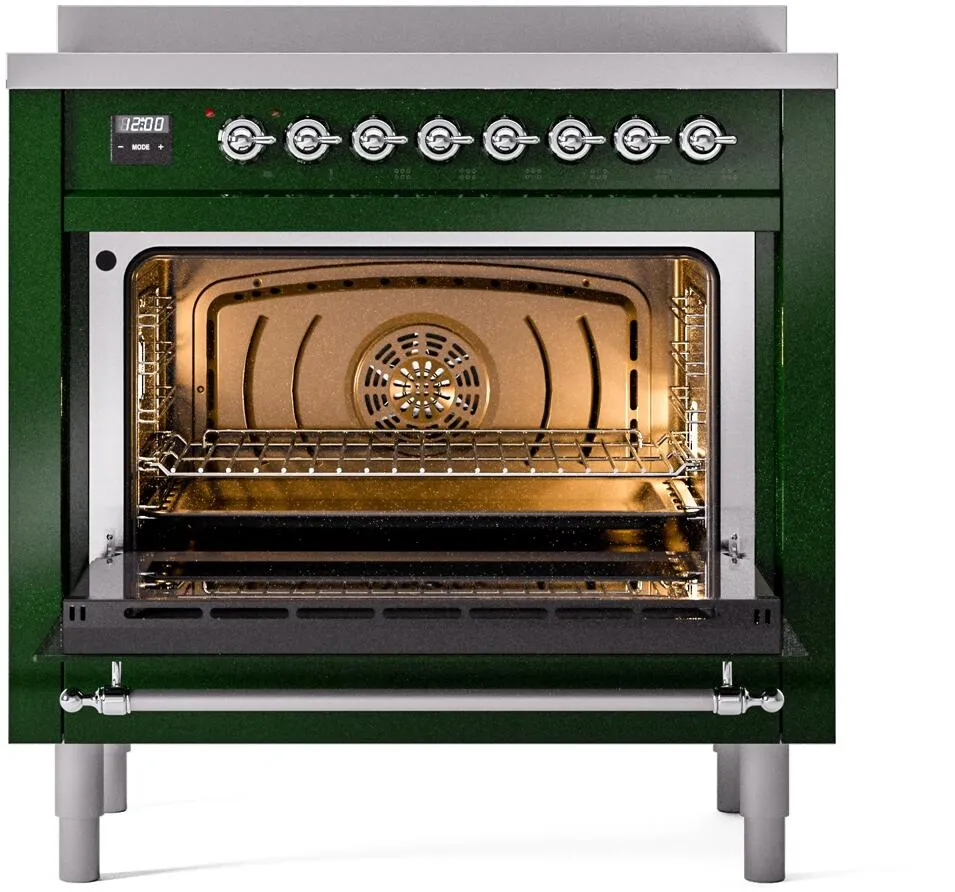 Ilve UPI366NMPEGC Nostalgie Ii 36 Inch Electric Freestanding Range In Emerald Green With Chrome Trim