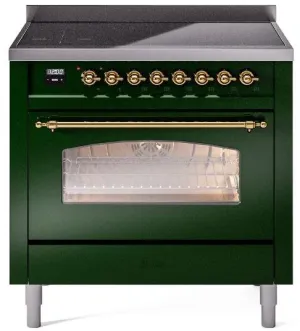 Ilve UPI366NMPEGG Nostalgie Ii 36 Inch Electric Freestanding Range In Emerald Green With Brass Trim