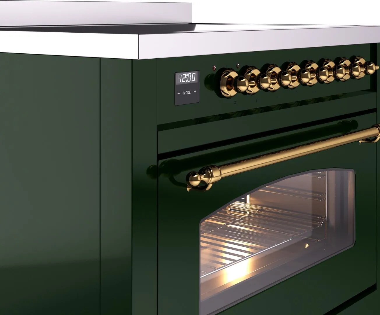 Ilve UPI366NMPEGG Nostalgie Ii 36 Inch Electric Freestanding Range In Emerald Green With Brass Trim